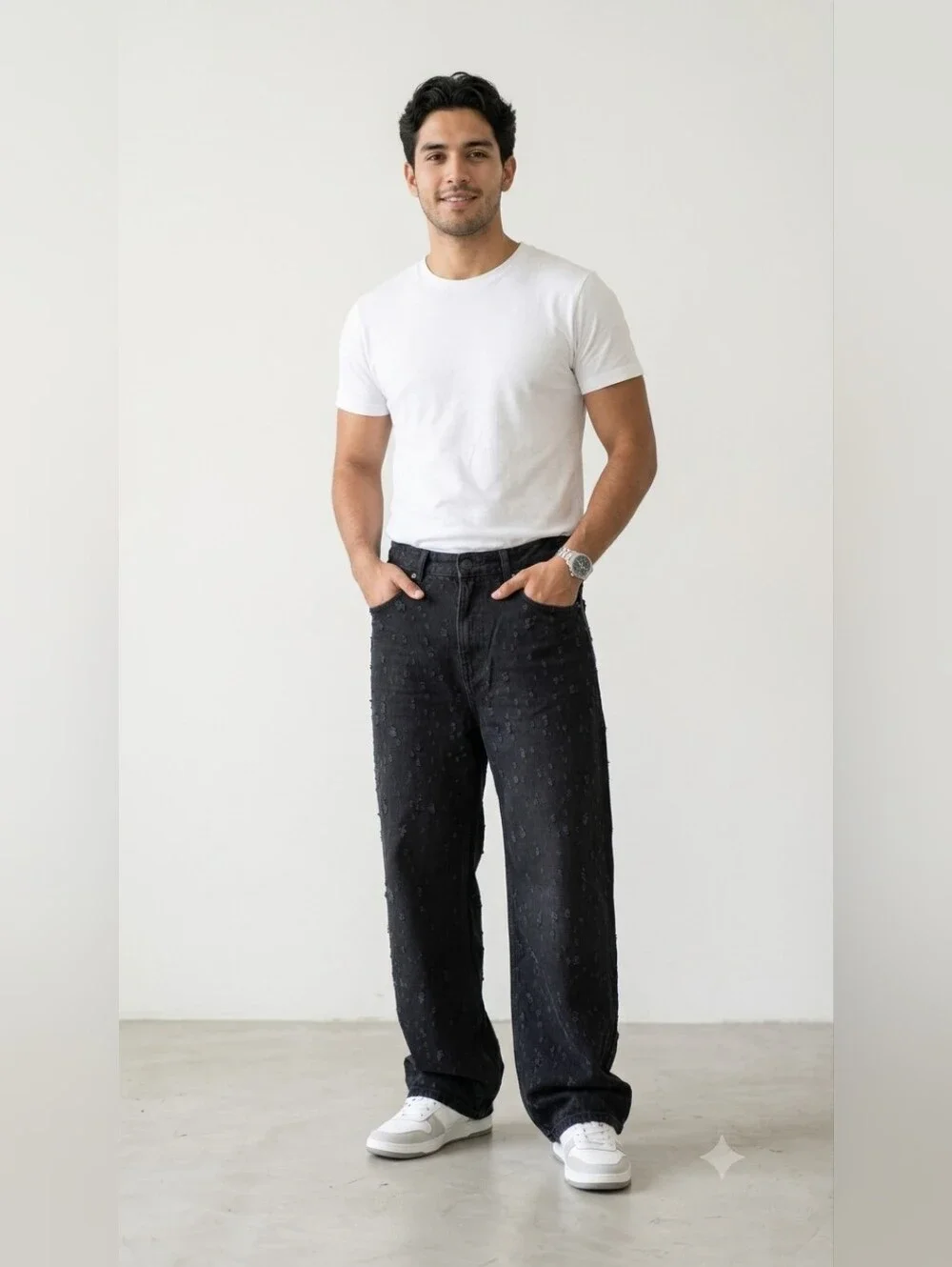 ZARA Man New York Edition Distressed Black Wide Leg Jeans Men Size 34Urban